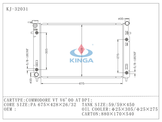 2000 GMC Commodore VT V6 Aluminium Car Radiator With Copper Oil Cooler supplier