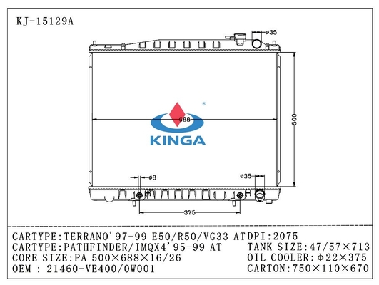 Heat Exchanger Nissan Radiator for TERRANO E50 IMQX4 AT OEM 21460 - VE400 / 0W001 supplier