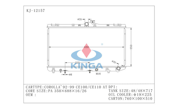 Aluminum 1992 - 1999 Toyota Corolla Radiator CE100 / CE110 Engine Cooling System supplier