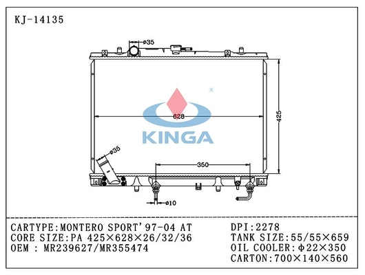 Autoparts Mitsubishi Radiator OEM MR239627 / MR355474 Montero Sport 1997 2004 AT supplier