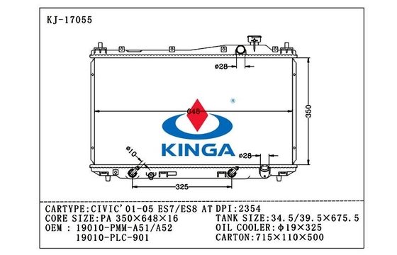 01 - 05 Honda Aluminum Radiators CIVIC ES7 / ES8 OEM 19010 - PLC - 901 PDI 2354 supplier