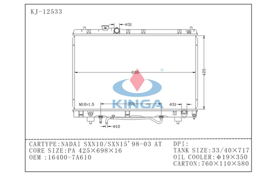 Auto Aluminum Radiator for Toyota Nadai Sxn10 Sxn15 Year 1998 - 2003 supplier
