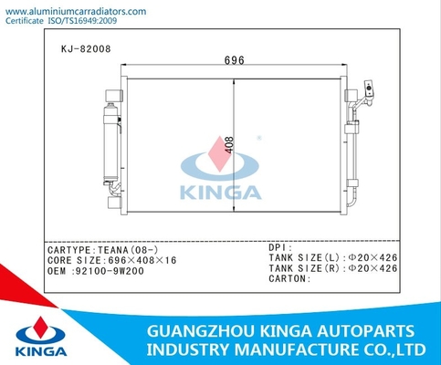 Custom 2008 TEANA Nissan Aluminum Auto Condenser With Efficient Cooling OEM 92100 - 9W200 supplier