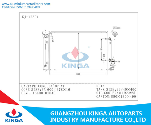 Replacement 2007 Toyota Radiator COROLLA PA16 / AT Aluminum Core OEM 16400-0T040 supplier