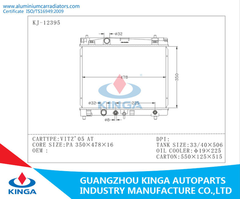 Performance 2005 VITZ Toyota Car Radiator With Aluminum Core and Plastic Tank AT supplier