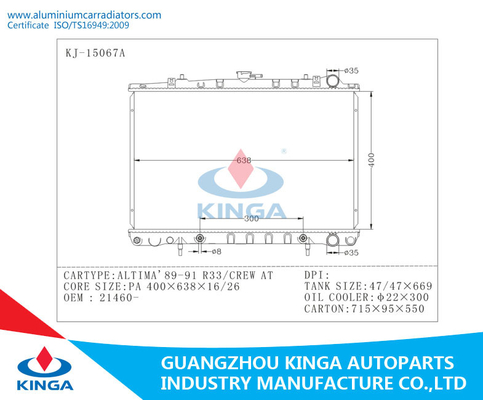 Automobile Nissan Altima Radiator Replacement for Altima R33 Crew Year 89 - 91 supplier