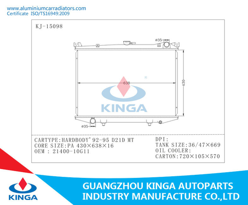 Aluminum Auto 92 - 95 D21D Nissan Hardbody Radiator , OEM 21400 10g11 supplier