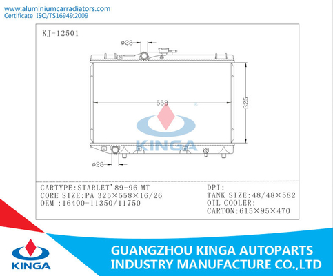 1989 - 1996 Toyota Auto Radiator STARLET ' 89 - 96 MT OEM 16400-11350/11750 supplier